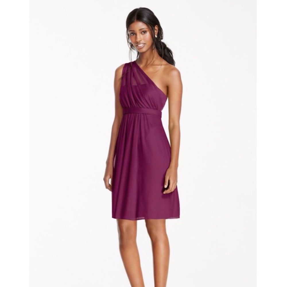 David’s Bridal - Illusion Short Dress in Sangria - Picture 4 of 6